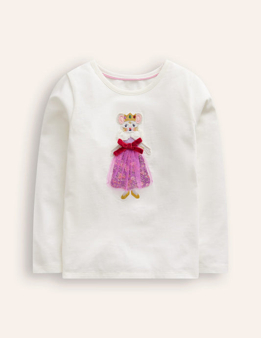 Appliqué Long Sleeve Top-Ivory Queen Mouse