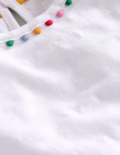 Ali Puff Sleeve Pom T-Shirt-White