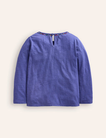 Ali Long Sleeve Pom T shirt-Soft Starboard Blue