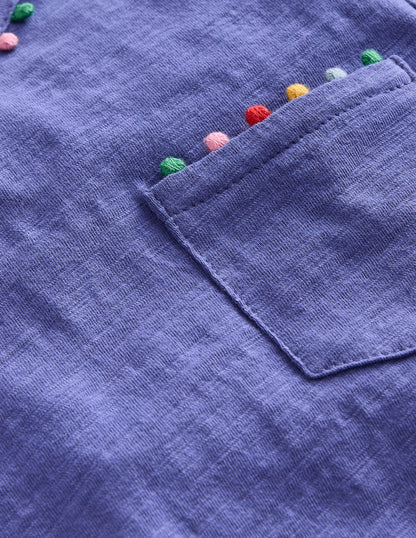 Ali Long Sleeve Pom T shirt-Soft Starboard Blue