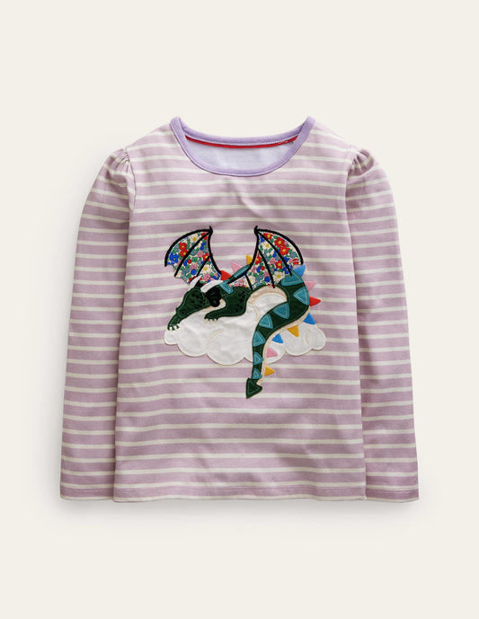 Appliqué Puff-Sleeve Top-Multi Floral Dragon