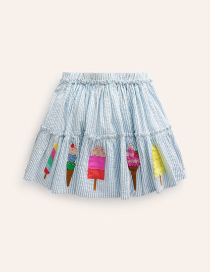 Appliqué Skirt-Blue / Ivory Ice Creams