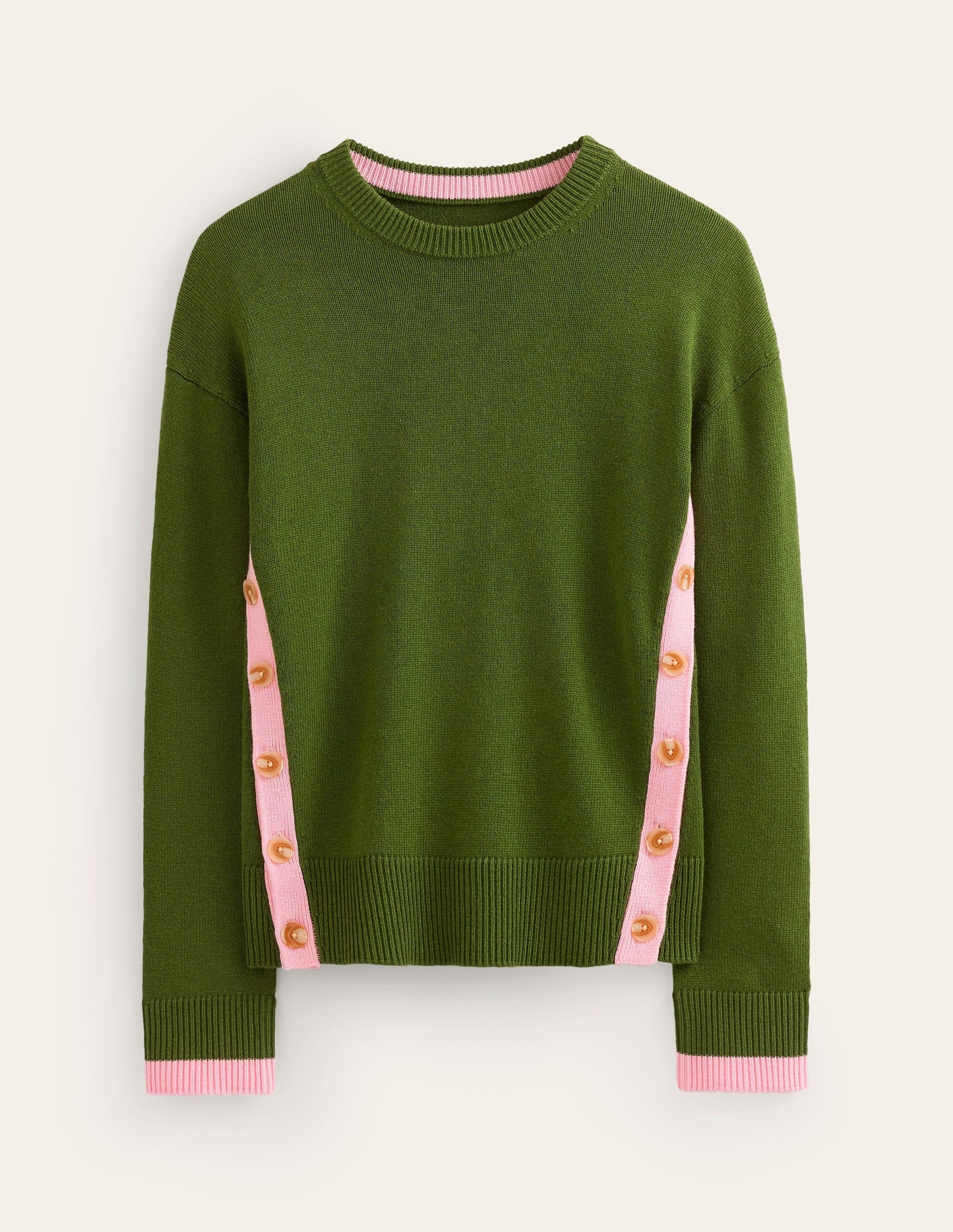 Alma Contrast Trim Sweater-Garden Green, Spring Blossom