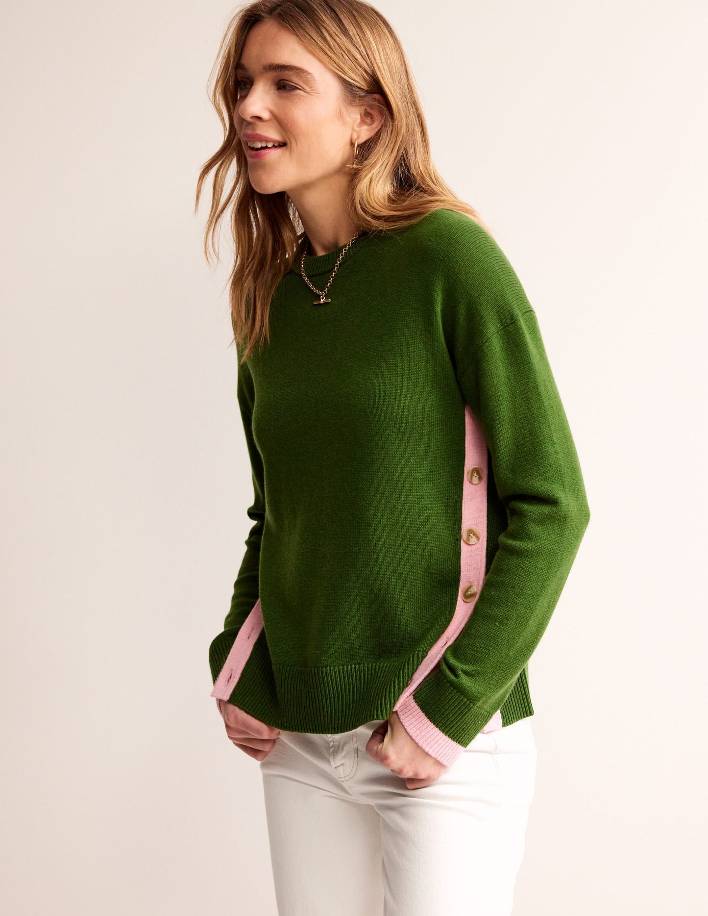 Alma Contrast Trim Sweater-Garden Green, Spring Blossom