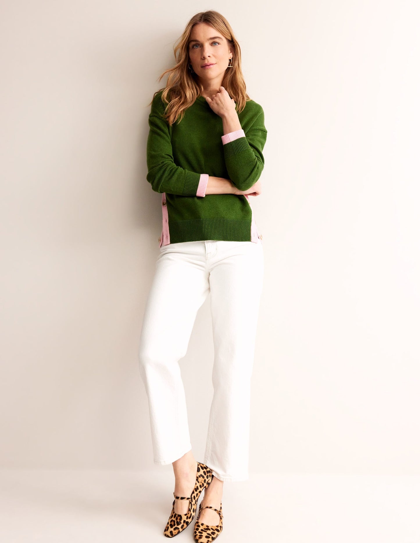 Alma Contrast Trim Sweater-Garden Green, Spring Blossom