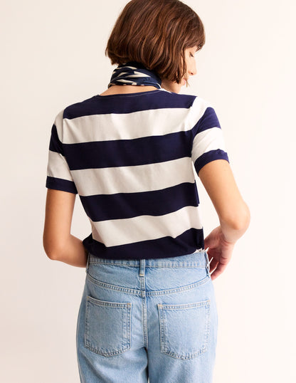 Bea Short Sleeve Breton-Navy Ivory, Wide Stripe