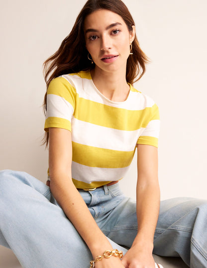 Bea Short Sleeve Breton-Yellow, Ivory Wide Stripe