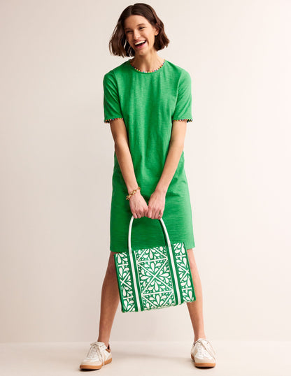 Ali Pom Sleeve Dress-Green Tambourine
