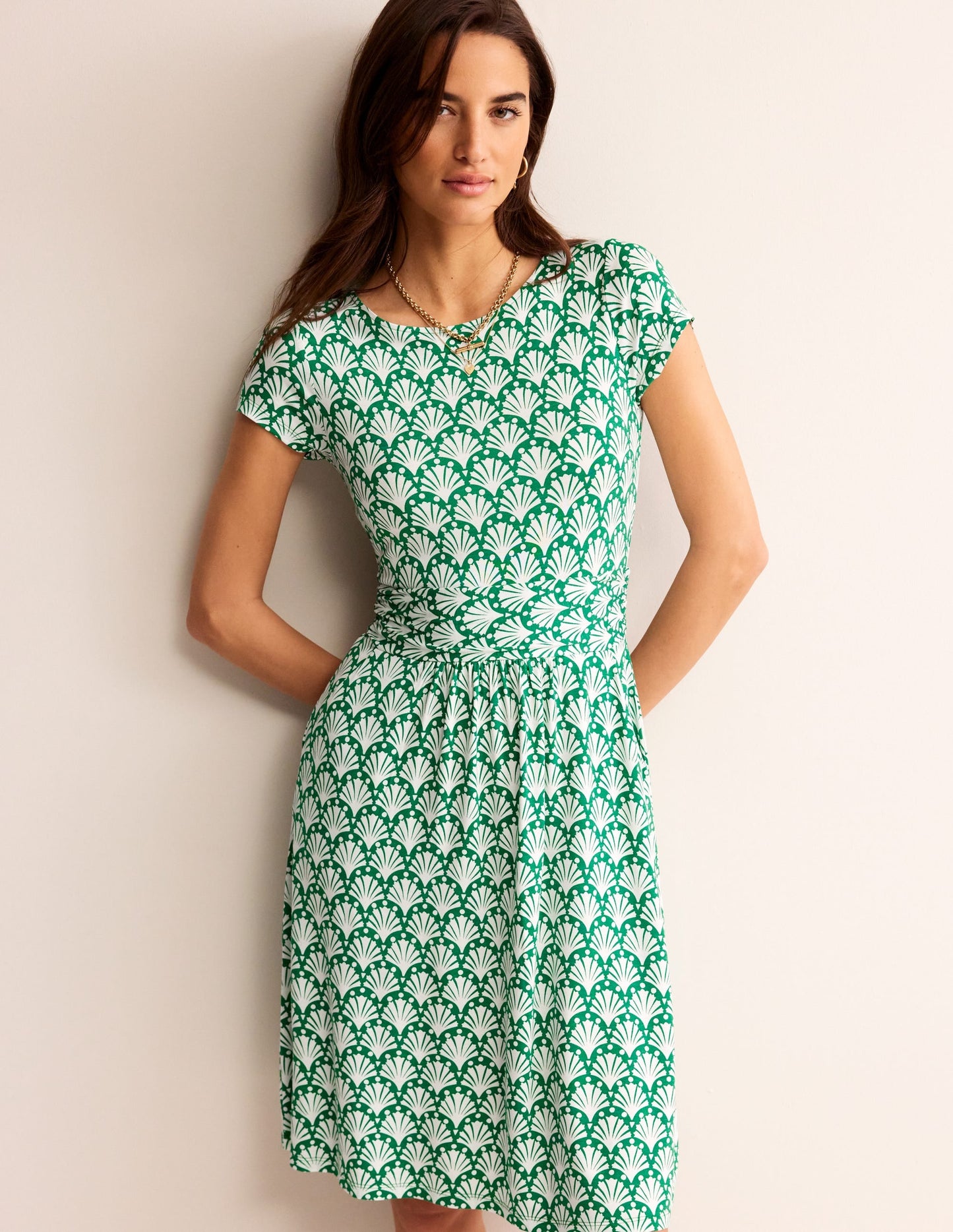 Amelie Jersey Dress-Green Tambourine, Shells