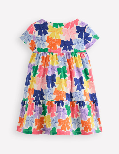 Ariel Twirly Jersey Dress-Multi Rainbow Bows