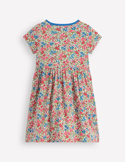 Appliqué  T-shirt Dress-Rose Pink Flowerbed Hearts