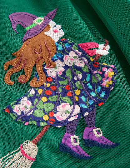 Aurora Appliqué Tulle Dress-Jewel Green Halloween