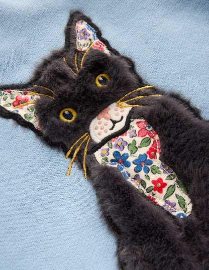 Applique Sweatshirt-Glacier Blue Cat