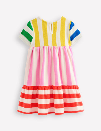 Ariel Twirly Towelling Dress-Hotchpotch Multi Stripe