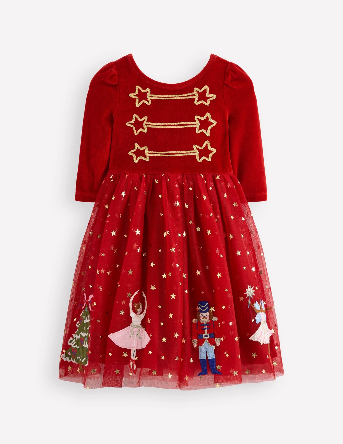 Aurora Appliqué Tulle Dress-Carmine Red Nutcracker