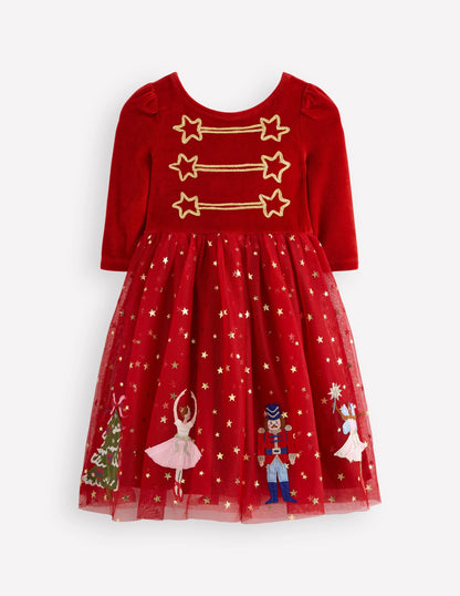 Aurora Appliqué Tulle Dress-Carmine Red Nutcracker
