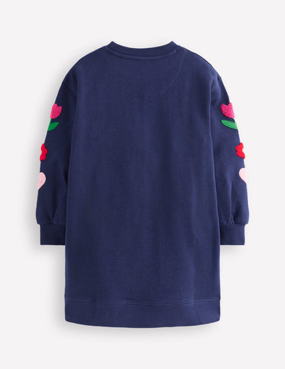 Ami Relaxed Sweatshirt Dress-College Navy Birds