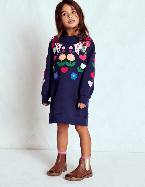 Ami Relaxed Sweatshirt Dress-College Navy Birds