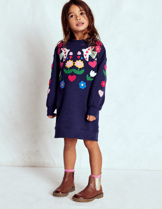 Ami Relaxed Sweatshirt Dress-College Navy Birds