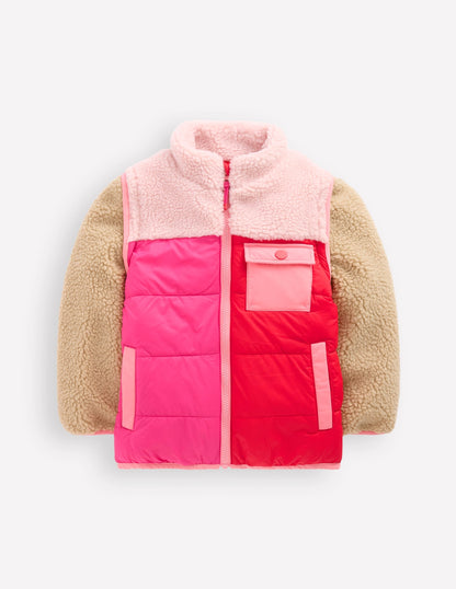 2-in-1 Borg Mix Jacket-Pink Borg Colourblock