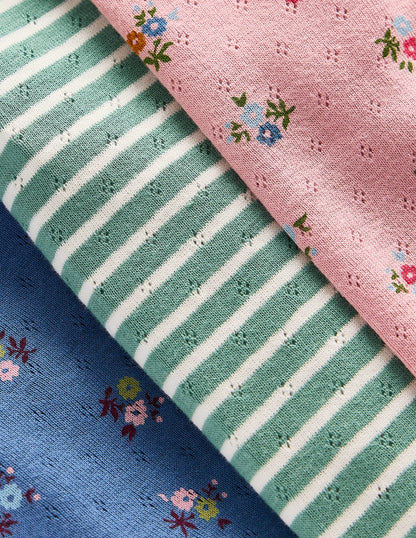 3-pack Pointelle Leggings-Pink/Blue Ditsy Floral