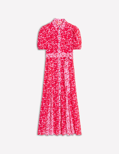 Alegra Midi Shirt Dress-Jewel Red, Leafy Grove