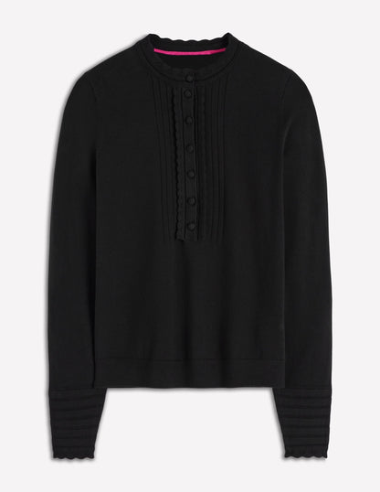 Angela Cotton Scallop Sweater-Black