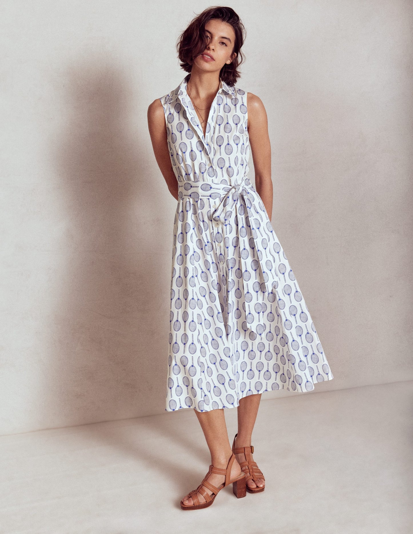 Amy Sleeveless Shirt Dress-Ivory, Tennis