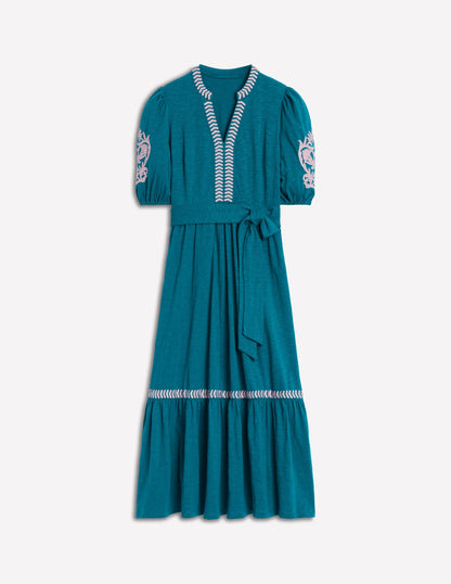 Amara Embroidered Jersey Dress-Deep Sea, Meadowsweet Pink