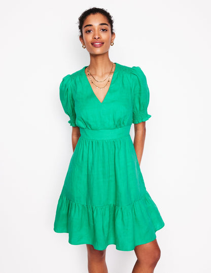 Anna Linen Short Dress-Aquamarine Blue