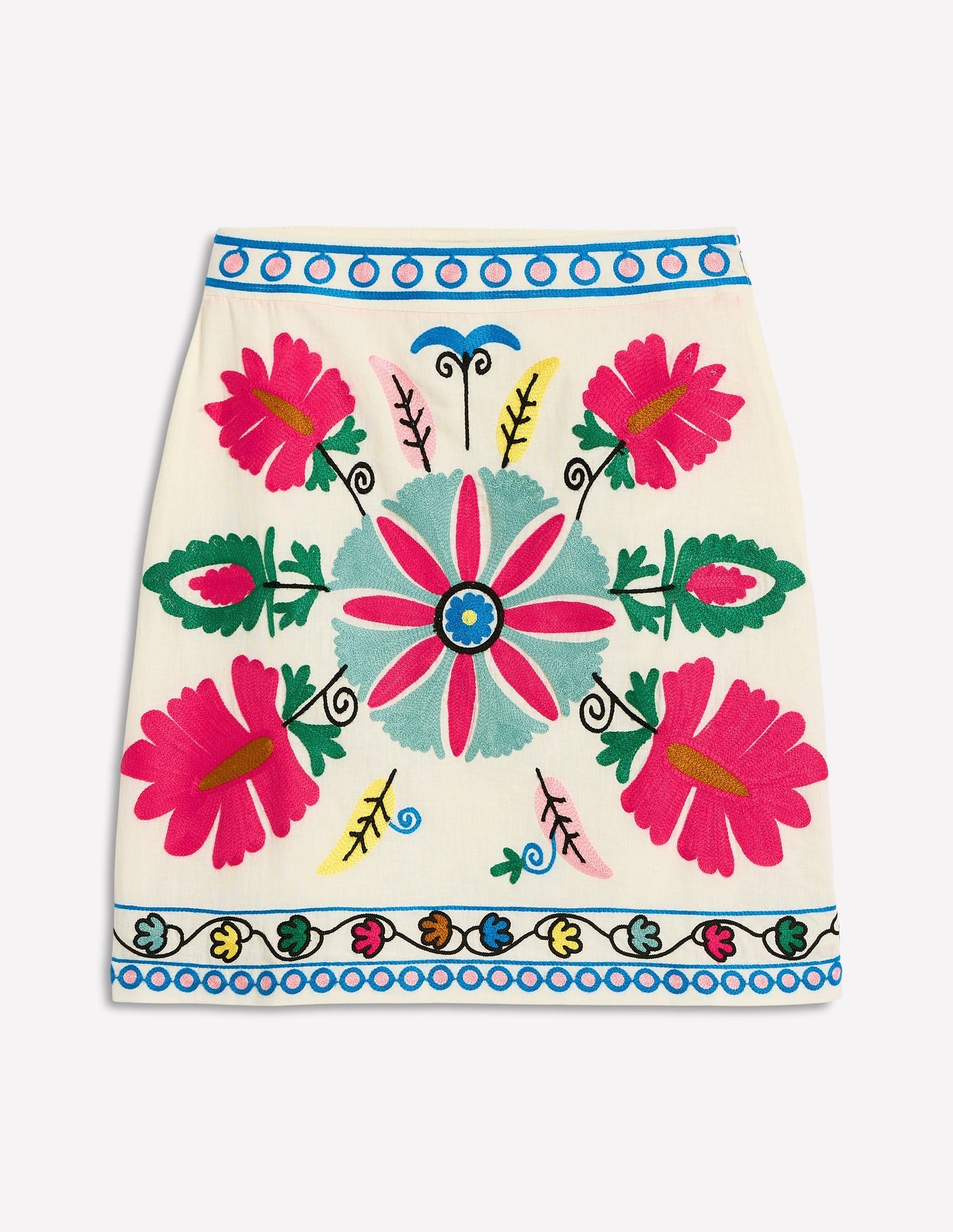 Aline Embroidered Linen Skirt-Ivory Embroidery