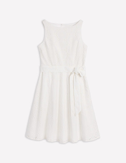 Anya Sleeveless Broderie Dress-White