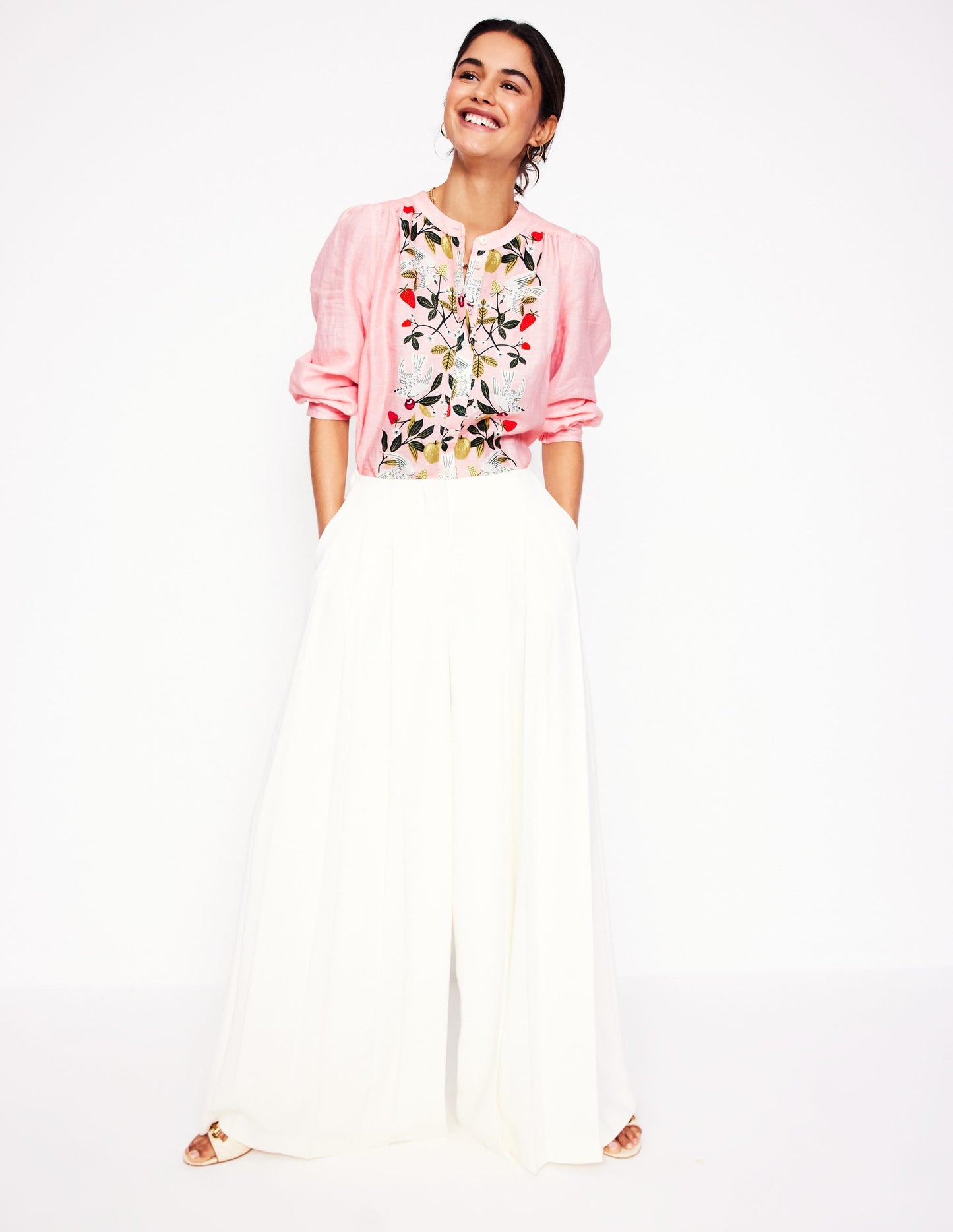 Alicia Linen Top-Provence Pink, Bird Paradise