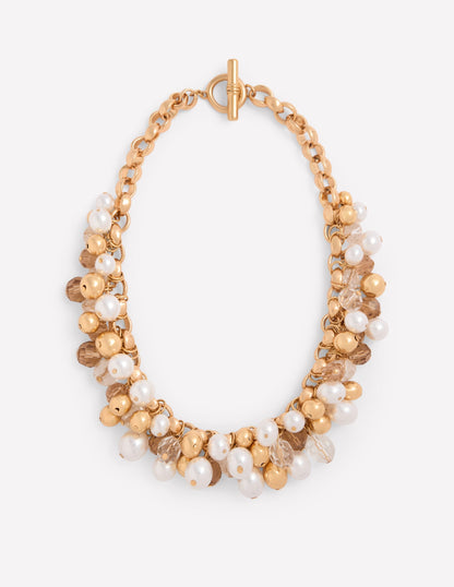 Beaded Jewel Necklace-Gold Colour/Faux Pearl
