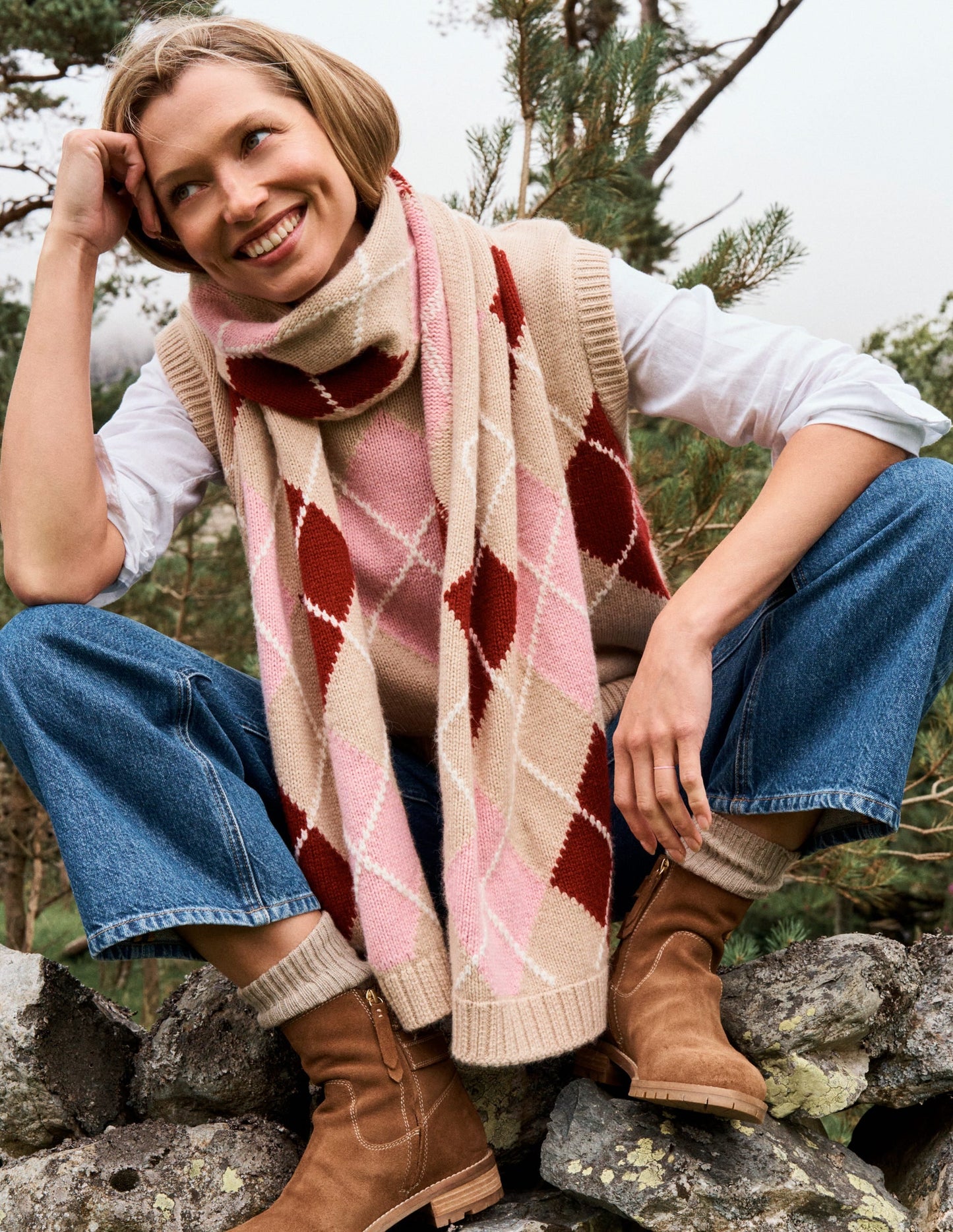 Argyle Scarf-Burgundy