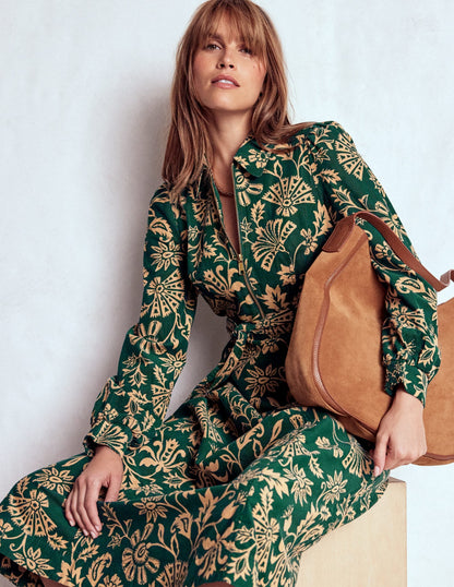 Adelaide Zip Cord Midi Dress-Emerald Night, Elaborate Vine