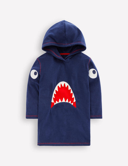 Appliqué Towelling Throw-on-Navy Shark