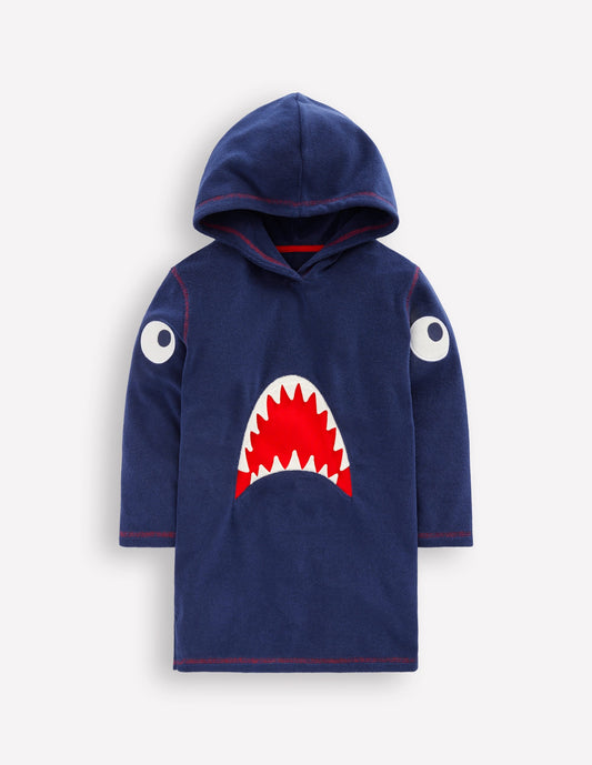Appliqué Towelling Throw-on-Navy Shark