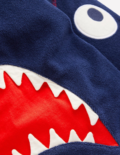 Appliqué Towelling Throw-on-Navy Shark