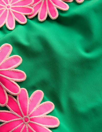 Appliqué Swimsuit-Pea Green/Sorbet Pink Daisy