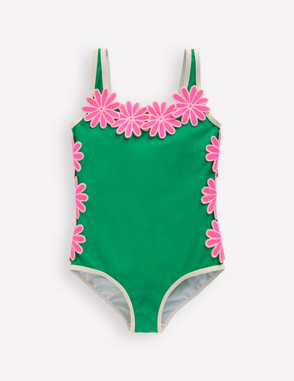 Appliqué Swimsuit-Pea Green/Sorbet Pink Daisy