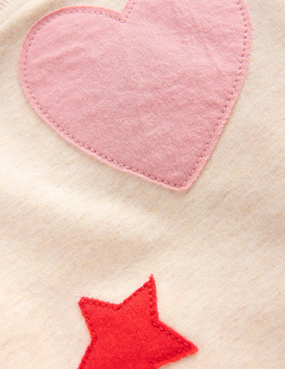 Appliqué Sweatshirt Set-Oatmeal Hearts & Star Applique