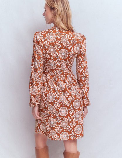Amy Short Jersey Dress-Brown, Decorative Blossom