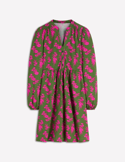 Amy Short Jersey Dress-Olive, Blossomy Sprig