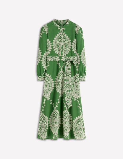Ava Cotton Midi Dress-Green Broderie