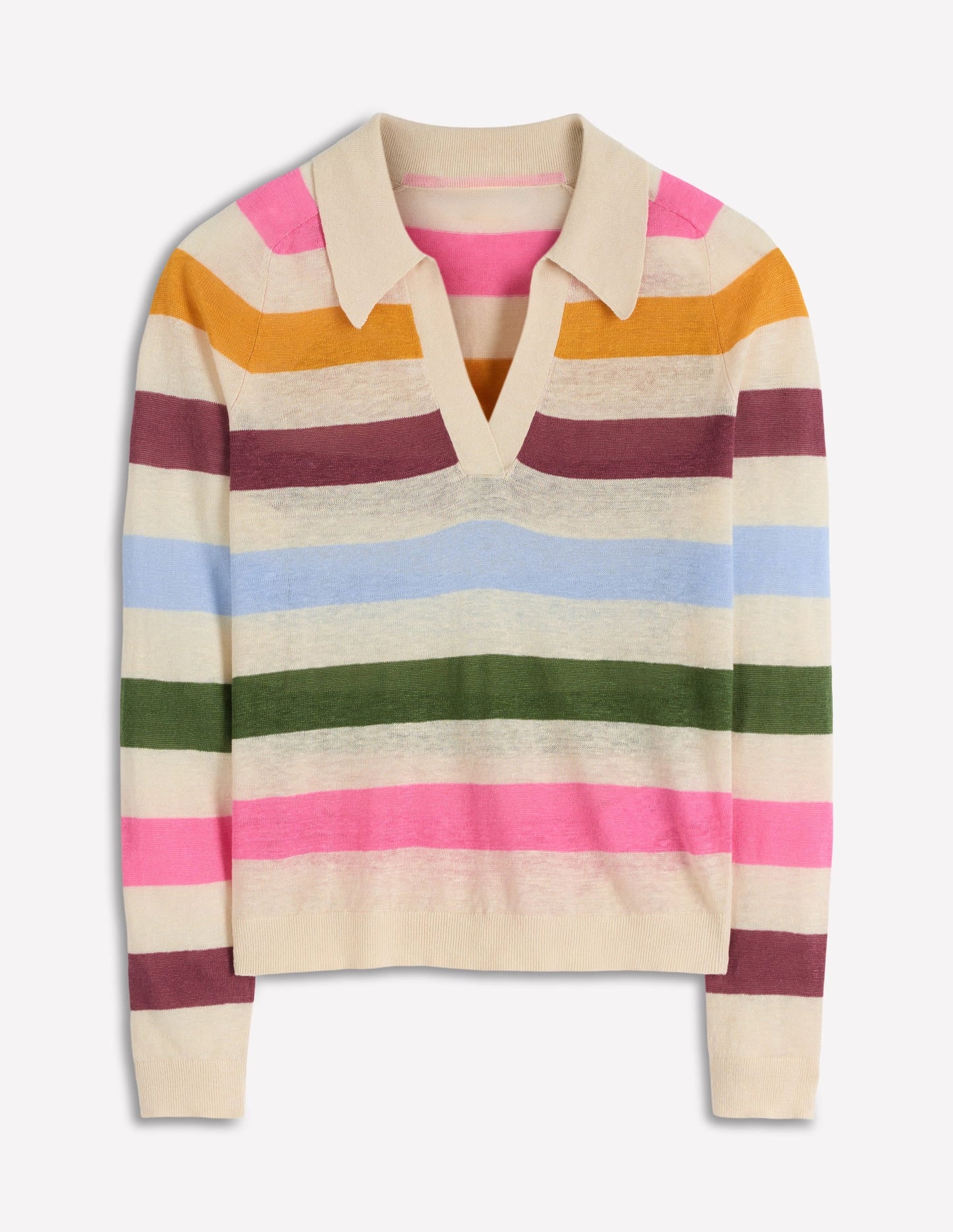 Agnes Collared Linen Jumper-Ivory, Pink, Green Multistripe