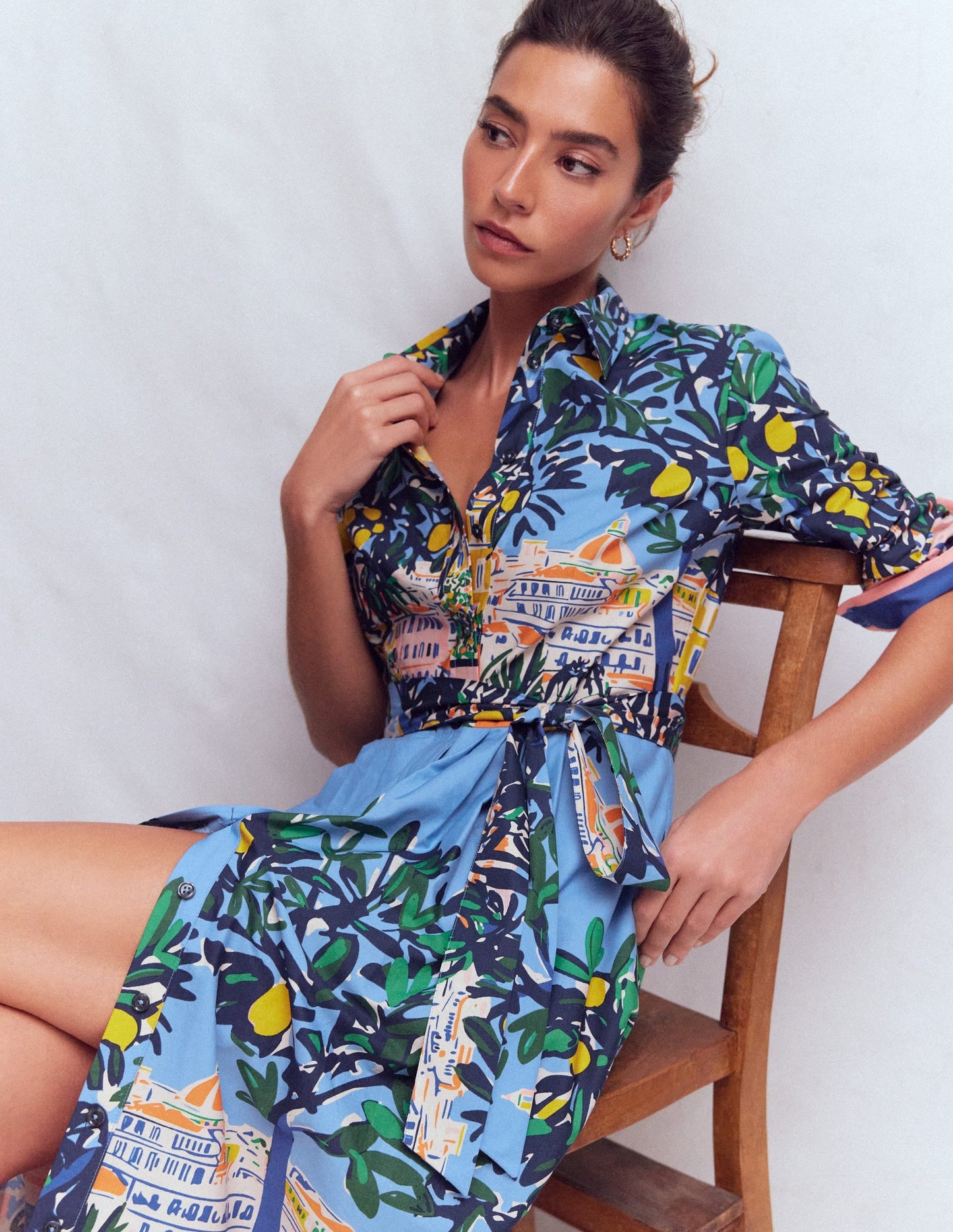 Alexa Cotton Midi Shirt Dress-Multi Balcony Scene