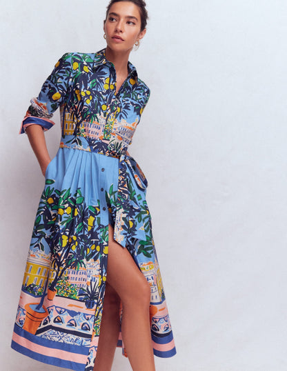 Alexa Cotton Midi Shirt Dress-Multi Balcony Scene