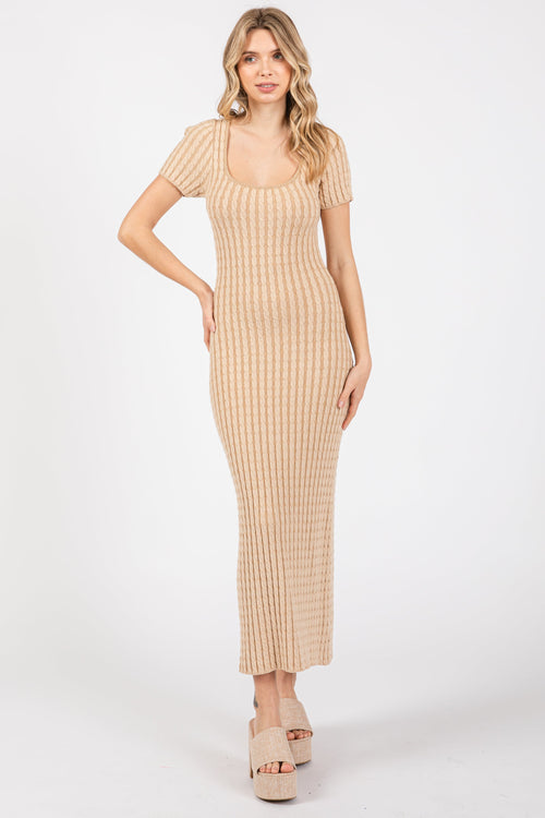 Beige Cable Knit Sweater Dress