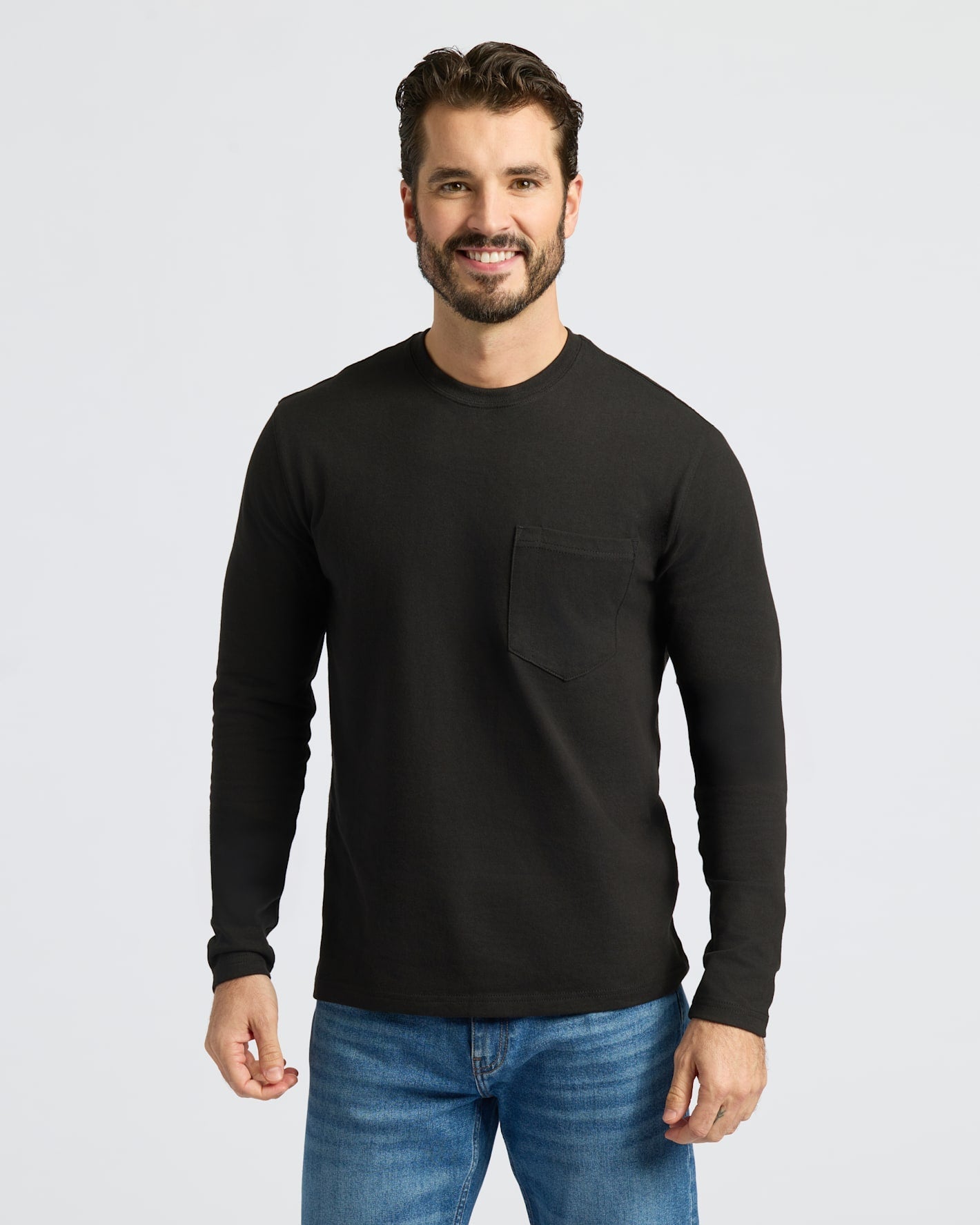 Black & White Heavyweight Long Sleeve Pocket Crew 4-Pack